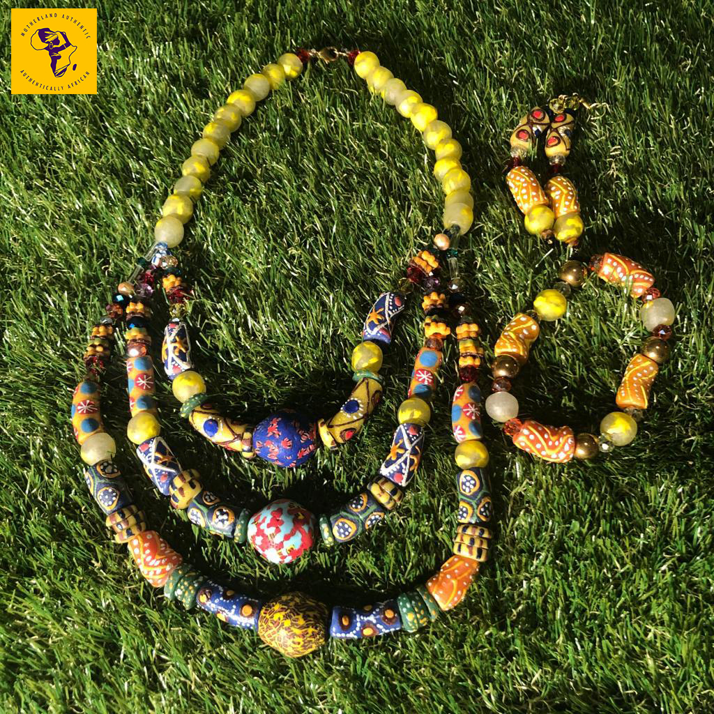 Handmade recycled glass beads necklace Krobo brass Ashanti African tra –  Tribalgh